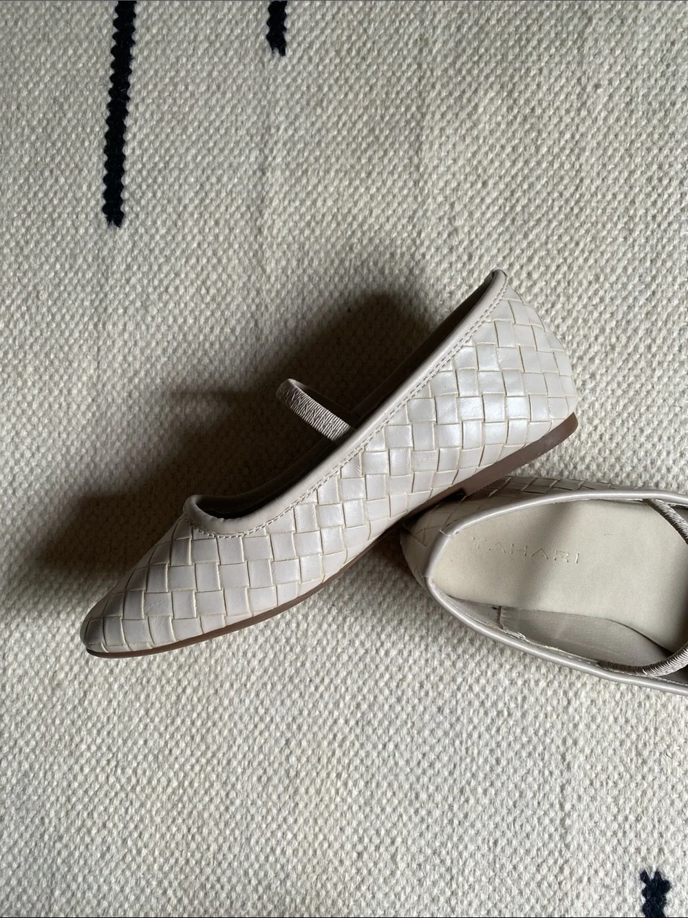 Tahari Kids Cream Mary Jane Woven Flats with Square Toe
